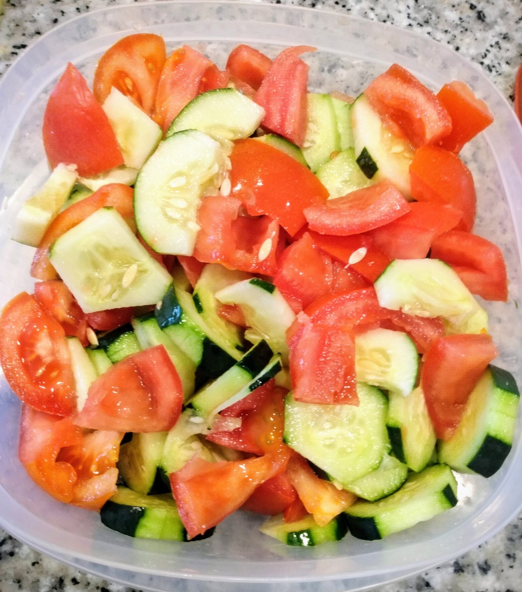 Tangy refreshing cucumber salad. This delicious salad made with tomatoes and onion is a must-have at all kinds of events.  Perfect in the summer when the vegetables are ripe or in the winter when you’re craving some summertime in a dish.  So soothing and good for you. ✌️❤️👩‍🍳😋🥒🍅🧅